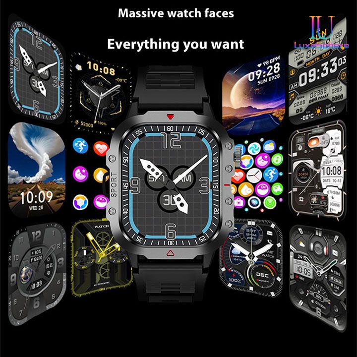 2025 Smartwatch Outdoor Sports Bluetooth Call Smartwatch 2.01 Inch HD Display Screen Blood Heart Rate Blood Pressure Oxygen Bluetooth Talking Watches Multi Sport LED Flashlight Military Smart Watch