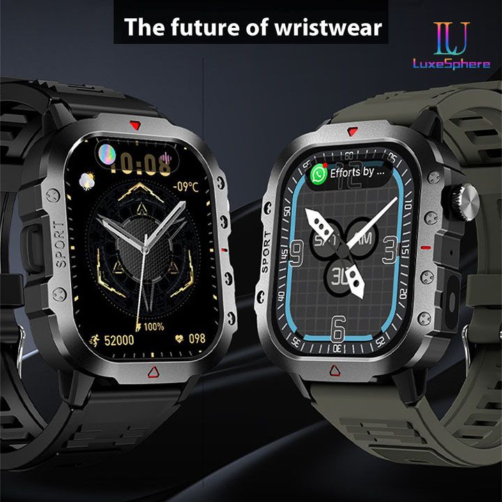 2025 Smartwatch Outdoor Sports Bluetooth Call Smartwatch 2.01 Inch HD Display Screen Blood Heart Rate Blood Pressure Oxygen Bluetooth Talking Watches Multi Sport LED Flashlight Military Smart Watch
