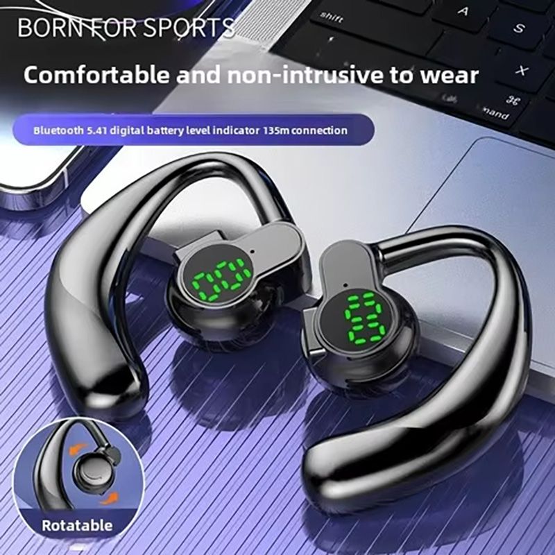 Bluetooth 5.4 Earphones Single Ear Earhooks Noise Cancelling Sports Headphones 360° Rotatable Wireless Earbud with Microphone