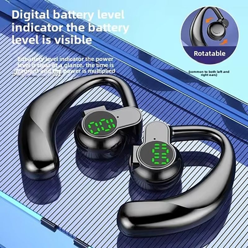 Bluetooth 5.4 Earphones Single Ear Earhooks Noise Cancelling Sports Headphones 360° Rotatable Wireless Earbud with Microphone