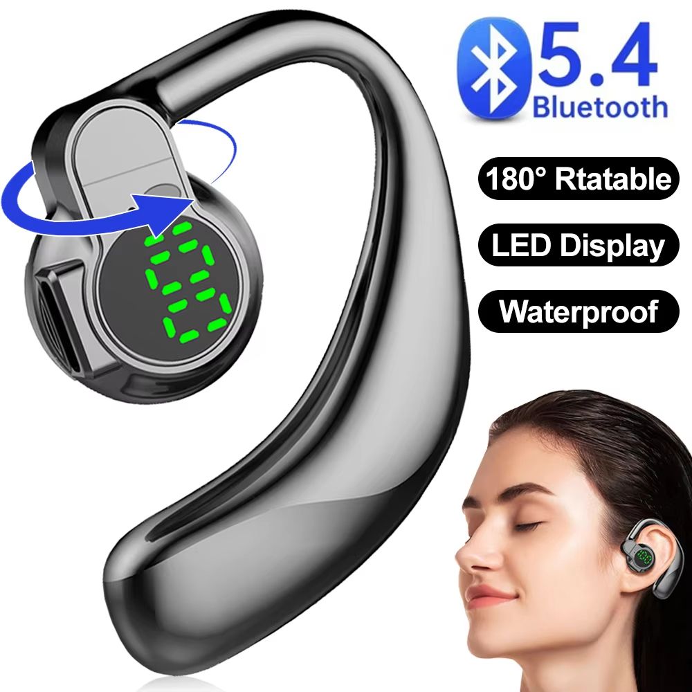 Bluetooth 5.4 Earphones Single Ear Earhooks Noise Cancelling Sports Headphones 360° Rotatable Wireless Earbud with Microphone