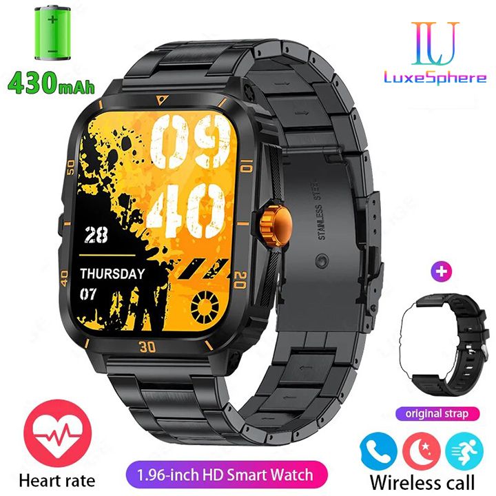 New Arrivals Smart Watch Men Bluetooth Call Wireless Wristwatch 1.96 Screen Smartwatch 100+Sport Waterproof Smartwatch Fitness Bracelet Heart Rate Blood Pressure Monitor Tracker Sports Smartwatch