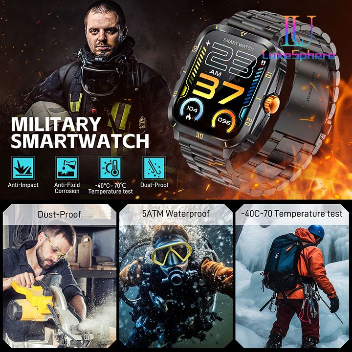New Arrivals Smart Watch Men Bluetooth Call Wireless Wristwatch 1.96 Screen Smartwatch 100+Sport Waterproof Smartwatch Fitness Bracelet Heart Rate Blood Pressure Monitor Tracker Sports Smartwatch