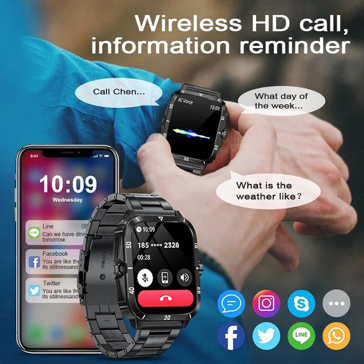 New Arrivals Smart Watch Men Bluetooth Call Wireless Wristwatch 1.96 Screen Smartwatch 100+Sport Waterproof Smartwatch Fitness Bracelet Heart Rate Blood Pressure Monitor Tracker Sports Smartwatch