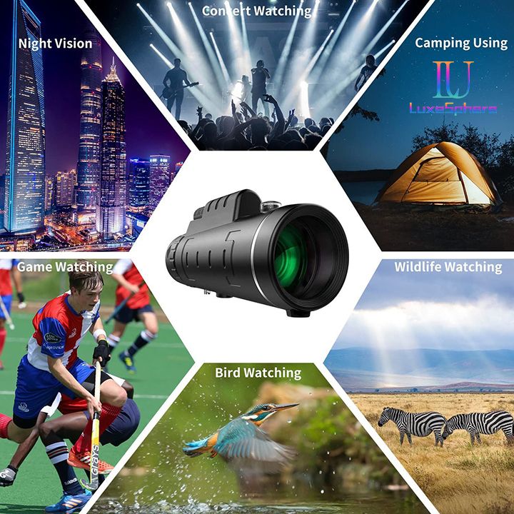 New Arrivals 40X60 HD Professional Telescope Monocular Compass Night Powerful Binoculars Waterproof Mini Pocket Zoom with Smartphone Hunting Camping Outdoor Watching Travelling