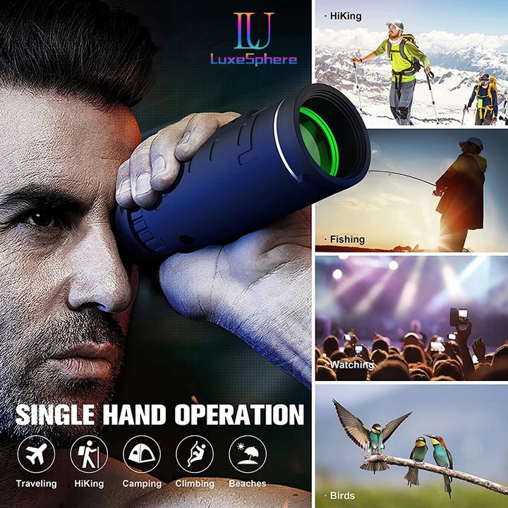New Arrivals 40X60 HD Professional Telescope Monocular Compass Night Powerful Binoculars Waterproof Mini Pocket Zoom with Smartphone Hunting Camping Outdoor Watching Travelling