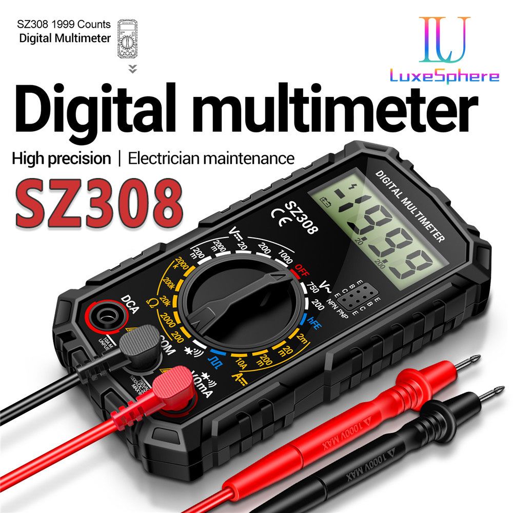 SZ308 Square Wave Digital Tester 1999 Counts HFE Triode Buzzer Multimeter AC/DC Voltage 10A Current Multimeters Meter Tool
