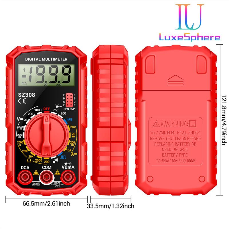 SZ308 Square Wave Digital Tester 1999 Counts HFE Triode Buzzer Multimeter AC/DC Voltage 10A Current Multimeters Meter Tool