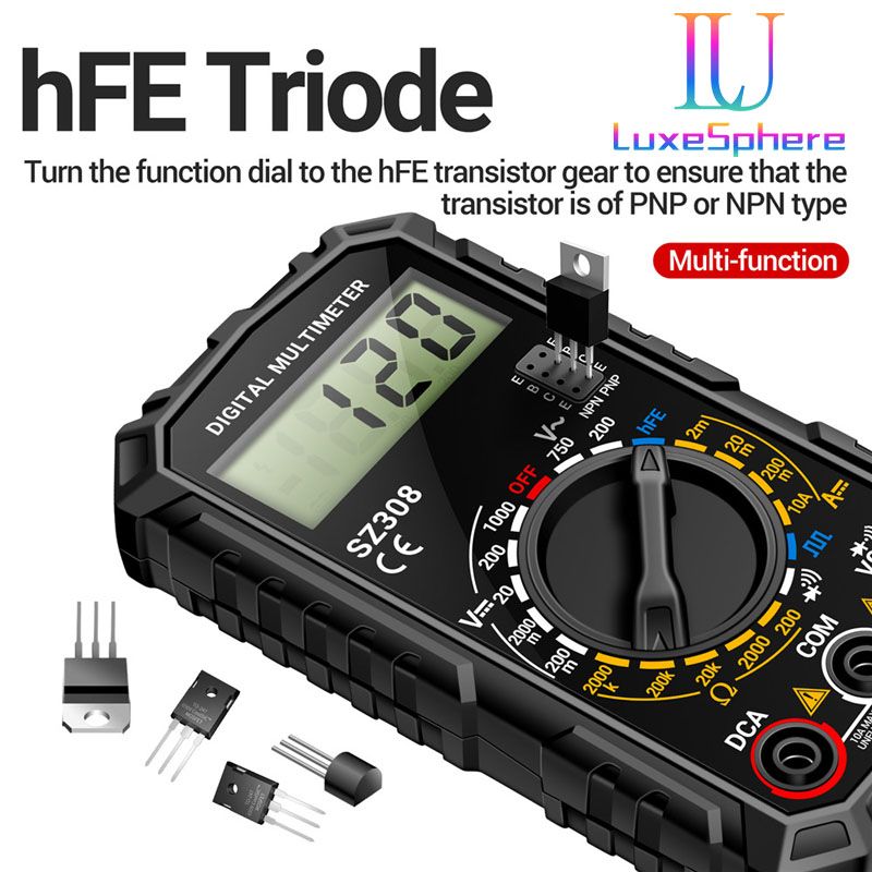 SZ308 Square Wave Digital Tester 1999 Counts HFE Triode Buzzer Multimeter AC/DC Voltage 10A Current Multimeters Meter Tool