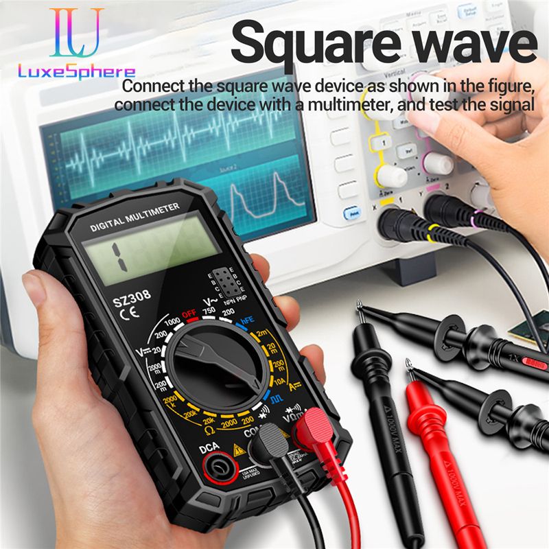 SZ308 Square Wave Digital Tester 1999 Counts HFE Triode Buzzer Multimeter AC/DC Voltage 10A Current Multimeters Meter Tool