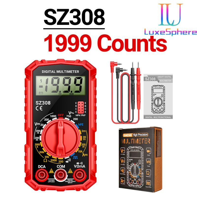 SZ308 Square Wave Digital Tester 1999 Counts HFE Triode Buzzer Multimeter AC/DC Voltage 10A Current Multimeters Meter Tool