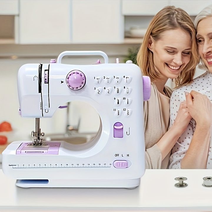Household electric multifunctional sewing machine,  12-pin Foot Pedal Double Thread Ironing Pressing & Adjustable Speed, Fully Automatic With Lock Edge, Desktop Handheld Small Sewing Machine
