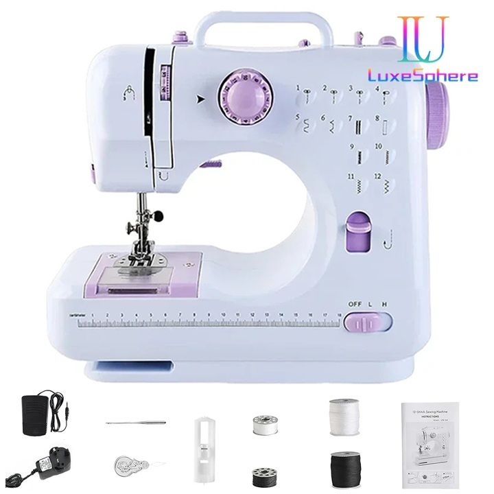 Household electric multifunctional sewing machine,  12-pin Foot Pedal Double Thread Ironing Pressing & Adjustable Speed, Fully Automatic With Lock Edge, Desktop Handheld Small Sewing Machine