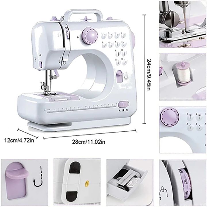 Household electric multifunctional sewing machine,  12-pin Foot Pedal Double Thread Ironing Pressing & Adjustable Speed, Fully Automatic With Lock Edge, Desktop Handheld Small Sewing Machine