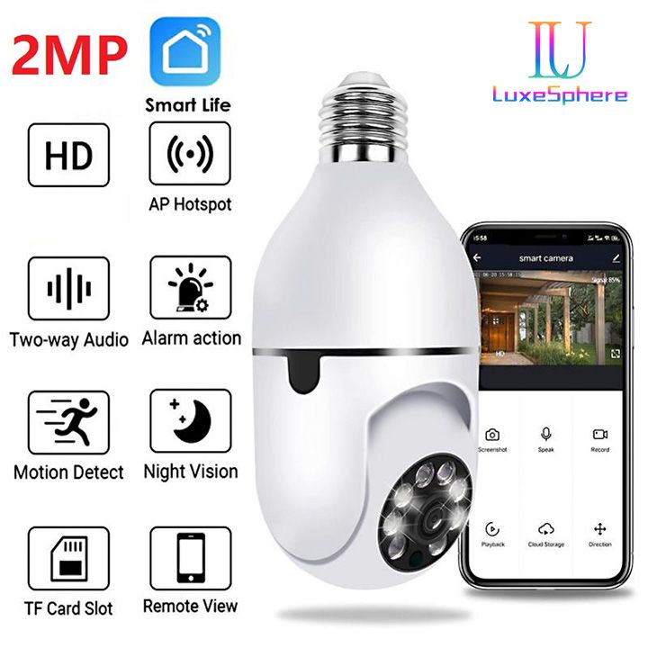 2MP E27 Bulb Security Monitor WIFI Camera Smart Home Surveillance Camera Full-color Day And Night Lighting Double Light Wireless 360 Rotation Automatic Human Tracking Zoom Indoor Security Monitor