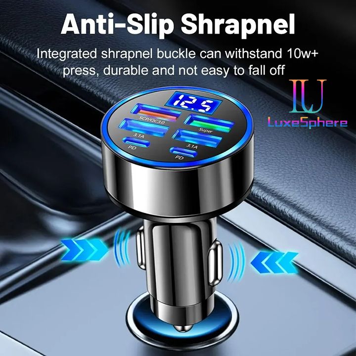 100W 6 / 8 Ports Car Charger Fast Charging USB C Car Phone Charger PD Type C Power Adapter Digital Display Compatible with All Devices USB Type C Car Lighter PD QC3.0 Car Phone Charger Tecno Huawei
