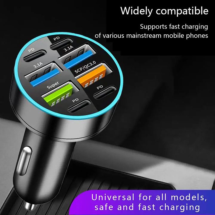100W 6 / 8 Ports Car Charger Fast Charging USB C Car Phone Charger PD Type C Power Adapter Digital Display Compatible with All Devices USB Type C Car Lighter PD QC3.0 Car Phone Charger Tecno Huawei
