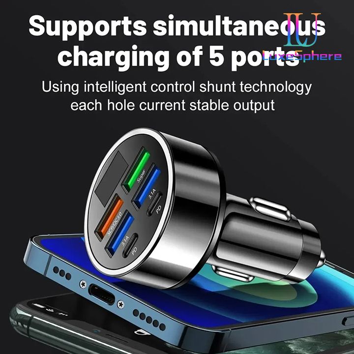 100W 6 / 8 Ports Car Charger Fast Charging USB C Car Phone Charger PD Type C Power Adapter Digital Display Compatible with All Devices USB Type C Car Lighter PD QC3.0 Car Phone Charger Tecno Huawei