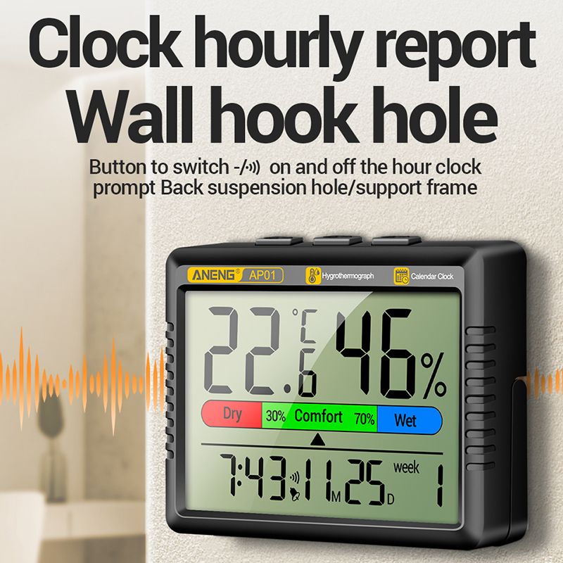 Large Screen LCD Digital Thermometer Hygrometer With Battery Indoor Room Temperature Humidity Meter Multi-function With Electronic Alarm Clock Time Date Weather Station For Home