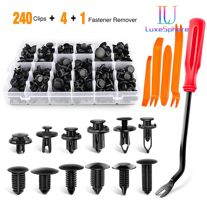 5Fastener Remover 240Pcs Bumper Retainer Clips Car Plastic Rivets Fasteners Push Retainer Kit Most Popular Sizes Auto Push Pin Rivets Set Door Trim Panel Fender Clips for GM Ford Toyota Honda Chrysler