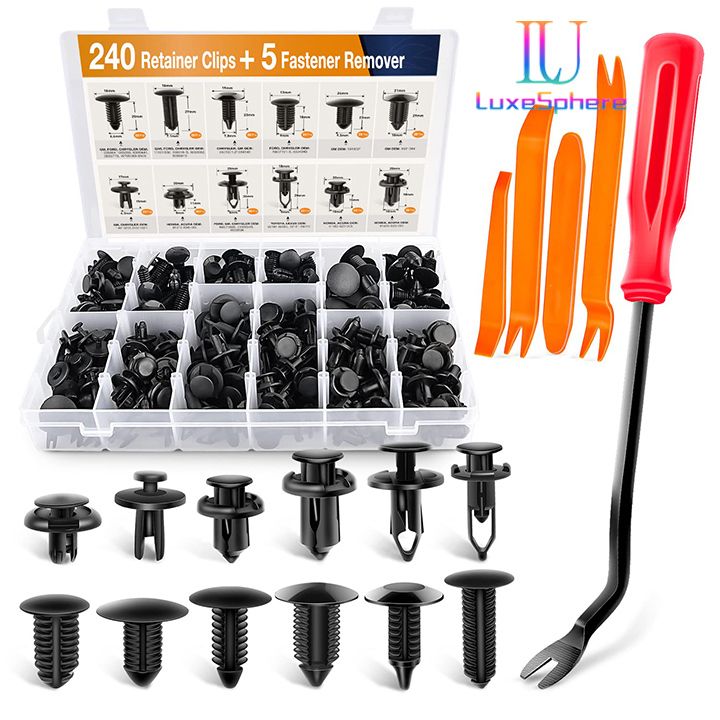 5Fastener Remover 240Pcs Bumper Retainer Clips Car Plastic Rivets Fasteners Push Retainer Kit Most Popular Sizes Auto Push Pin Rivets Set Door Trim Panel Fender Clips for GM Ford Toyota Honda Chrysler