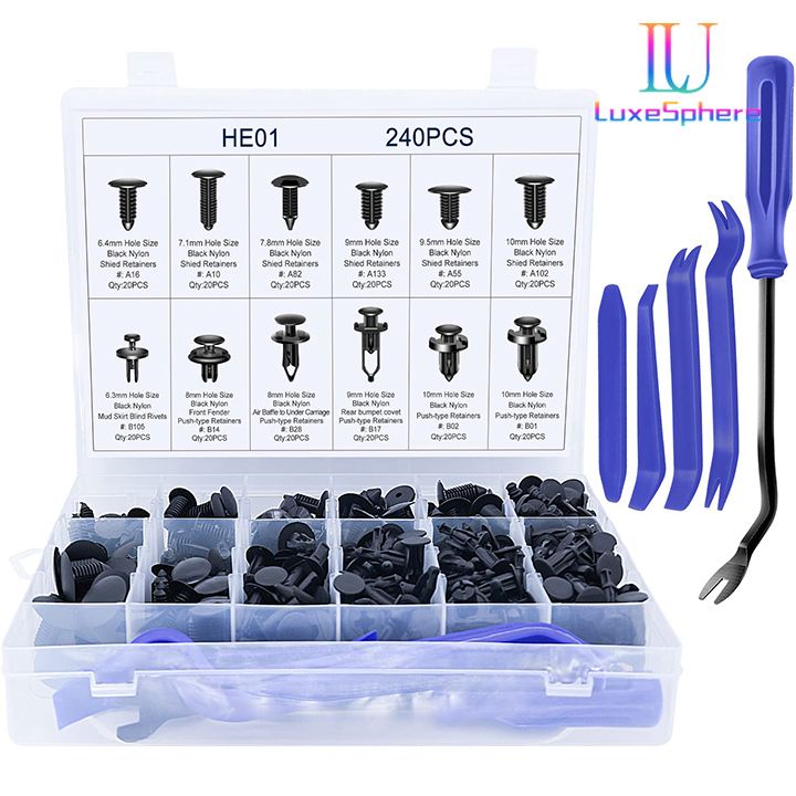 5Fastener Remover 240Pcs Bumper Retainer Clips Car Plastic Rivets Fasteners Push Retainer Kit Most Popular Sizes Auto Push Pin Rivets Set Door Trim Panel Fender Clips for GM Ford Toyota Honda Chrysler