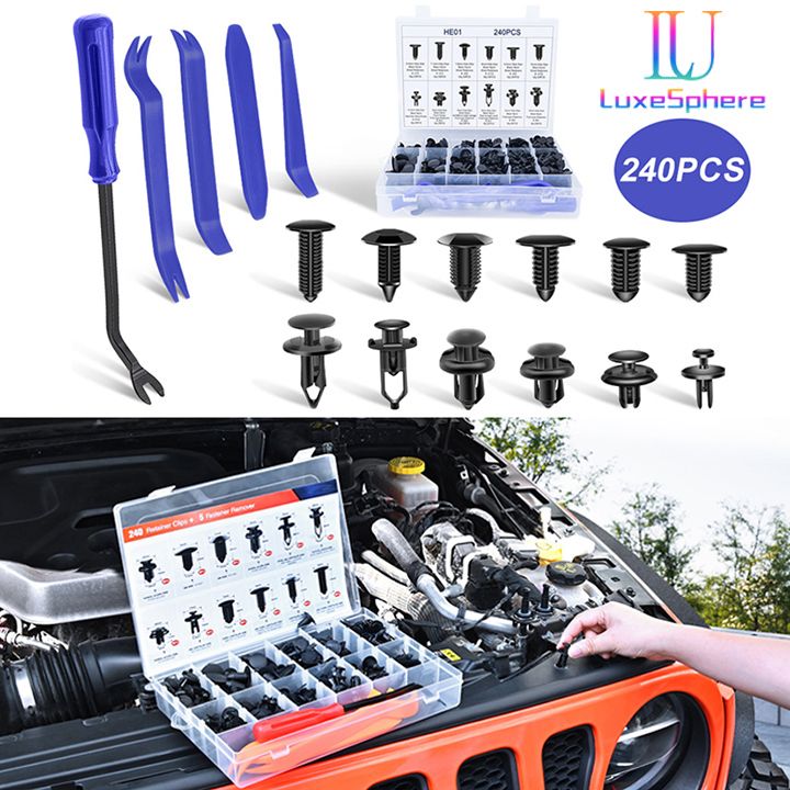 5Fastener Remover 240Pcs Bumper Retainer Clips Car Plastic Rivets Fasteners Push Retainer Kit Most Popular Sizes Auto Push Pin Rivets Set Door Trim Panel Fender Clips for GM Ford Toyota Honda Chrysler
