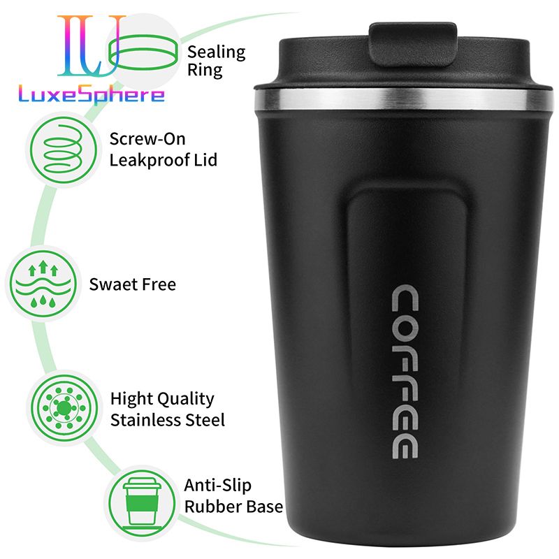 Stainless Steel Coffee Cup 380ml Vacuum Insulated Coffee Travel Mug, Leak proof Double Wall Stainless Steel Reusable Cup with Lid, Thermal Tumbler for Hot Cold Drinks, Flask Insulated Cup Water Bottle
