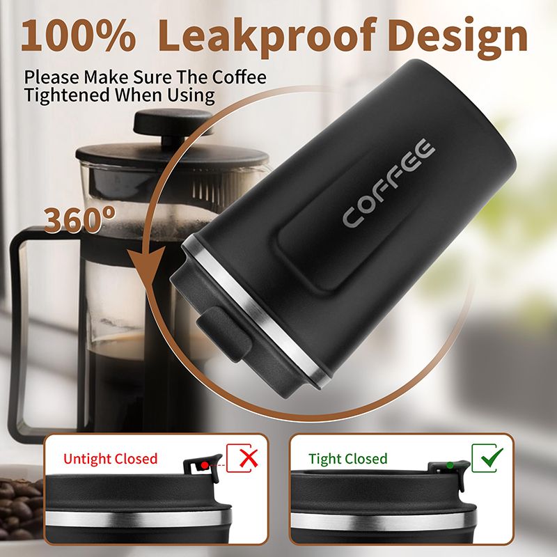 Stainless Steel Coffee Cup 380ml Vacuum Insulated Coffee Travel Mug, Leak proof Double Wall Stainless Steel Reusable Cup with Lid, Thermal Tumbler for Hot Cold Drinks, Flask Insulated Cup Water Bottle
