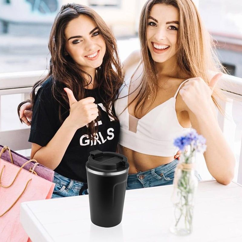 Stainless Steel Coffee Cup 380ml Vacuum Insulated Coffee Travel Mug, Leak proof Double Wall Stainless Steel Reusable Cup with Lid, Thermal Tumbler for Hot Cold Drinks, Flask Insulated Cup Water Bottle