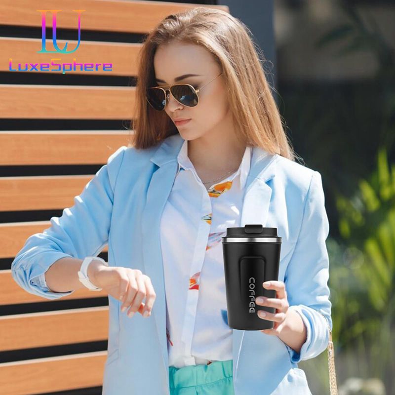 Stainless Steel Coffee Cup 380ml Vacuum Insulated Coffee Travel Mug, Leak proof Double Wall Stainless Steel Reusable Cup with Lid, Thermal Tumbler for Hot Cold Drinks, Flask Insulated Cup Water Bottle