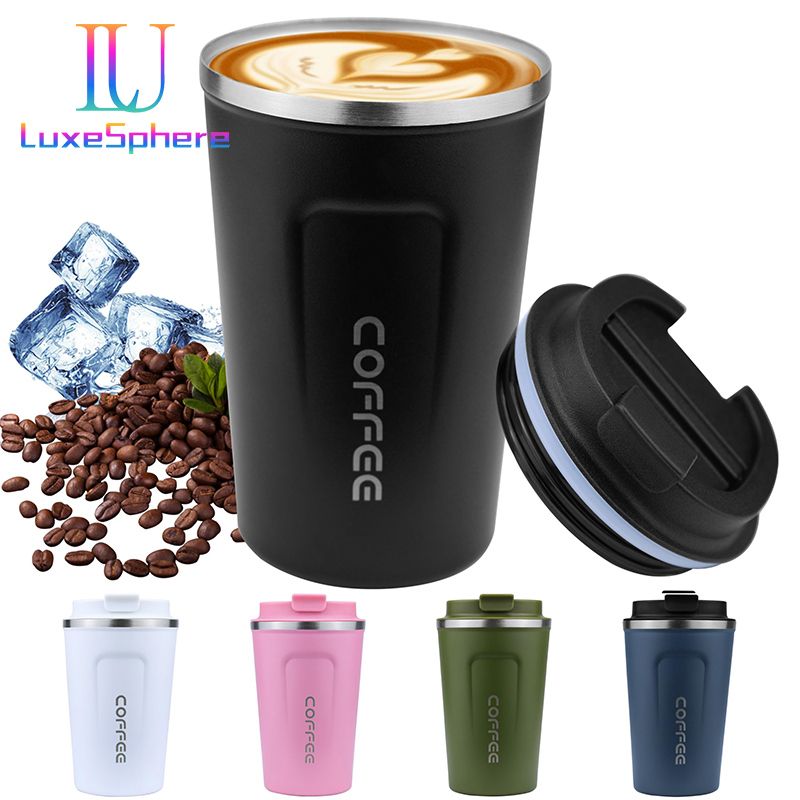 Stainless Steel Coffee Cup 380ml Vacuum Insulated Coffee Travel Mug, Leak proof Double Wall Stainless Steel Reusable Cup with Lid, Thermal Tumbler for Hot Cold Drinks, Flask Insulated Cup Water Bottle