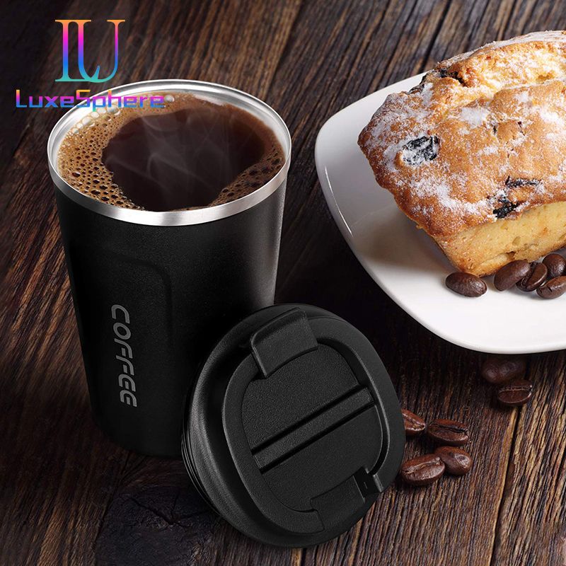 Stainless Steel Coffee Cup 380ml Vacuum Insulated Coffee Travel Mug, Leak proof Double Wall Stainless Steel Reusable Cup with Lid, Thermal Tumbler for Hot Cold Drinks, Flask Insulated Cup Water Bottle