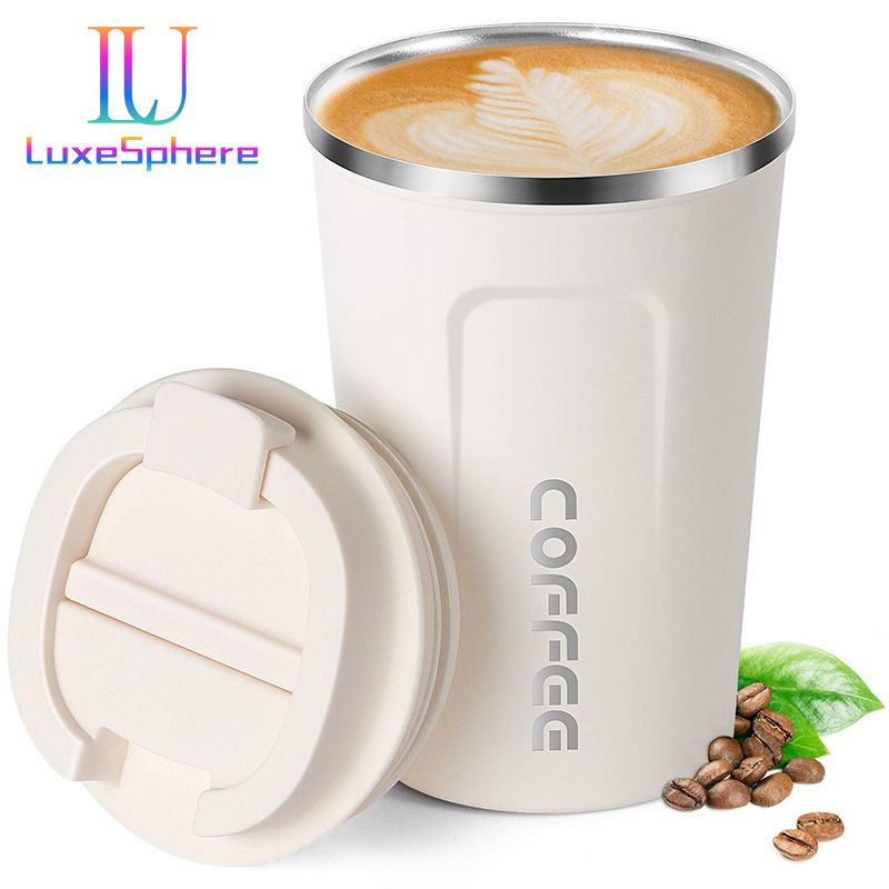 Stainless Steel Coffee Cup 380ml Vacuum Insulated Coffee Travel Mug, Leak proof Double Wall Stainless Steel Reusable Cup with Lid, Thermal Tumbler for Hot Cold Drinks, Flask Insulated Cup Water Bottle