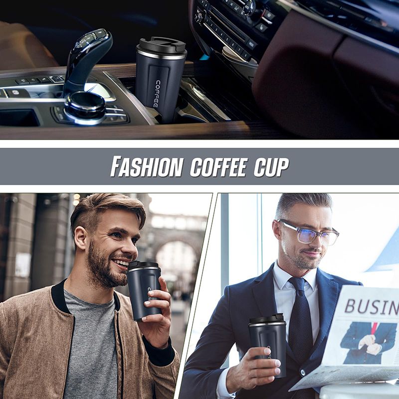 Stainless Steel Coffee Cup 380ml Vacuum Insulated Coffee Travel Mug, Leak proof Double Wall Stainless Steel Reusable Cup with Lid, Thermal Tumbler for Hot Cold Drinks, Flask Insulated Cup Water Bottle