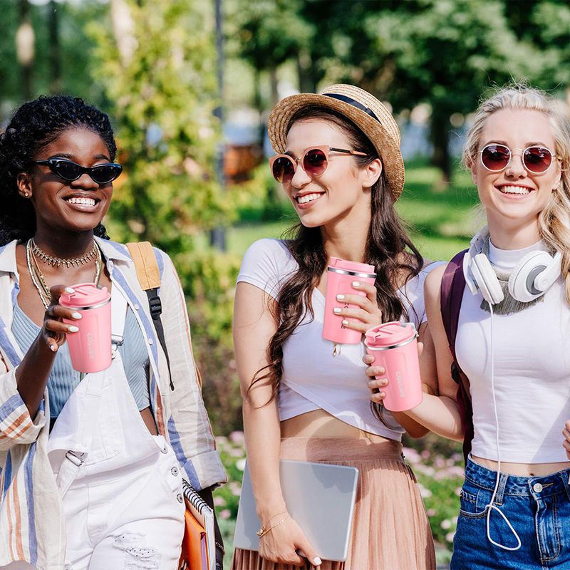 Stainless Steel Coffee Cup 380ml Vacuum Insulated Coffee Travel Mug, Leak proof Double Wall Stainless Steel Reusable Cup with Lid, Thermal Tumbler for Hot Cold Drinks, Flask Insulated Cup Water Bottle