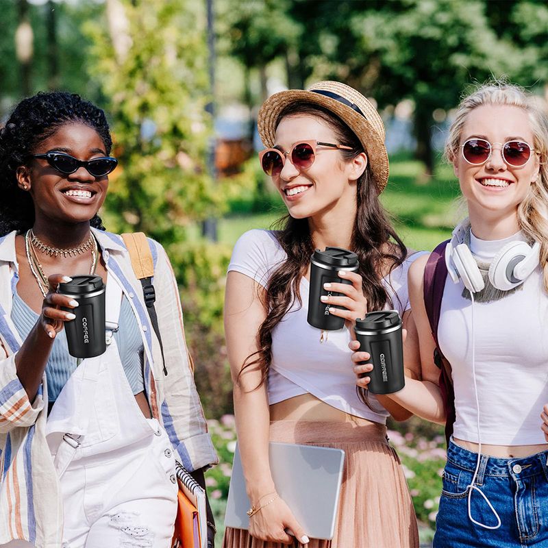 Stainless Steel Coffee Cup 380ml Vacuum Insulated Coffee Travel Mug, Leak proof Double Wall Stainless Steel Reusable Cup with Lid, Thermal Tumbler for Hot Cold Drinks, Flask Insulated Cup Water Bottle