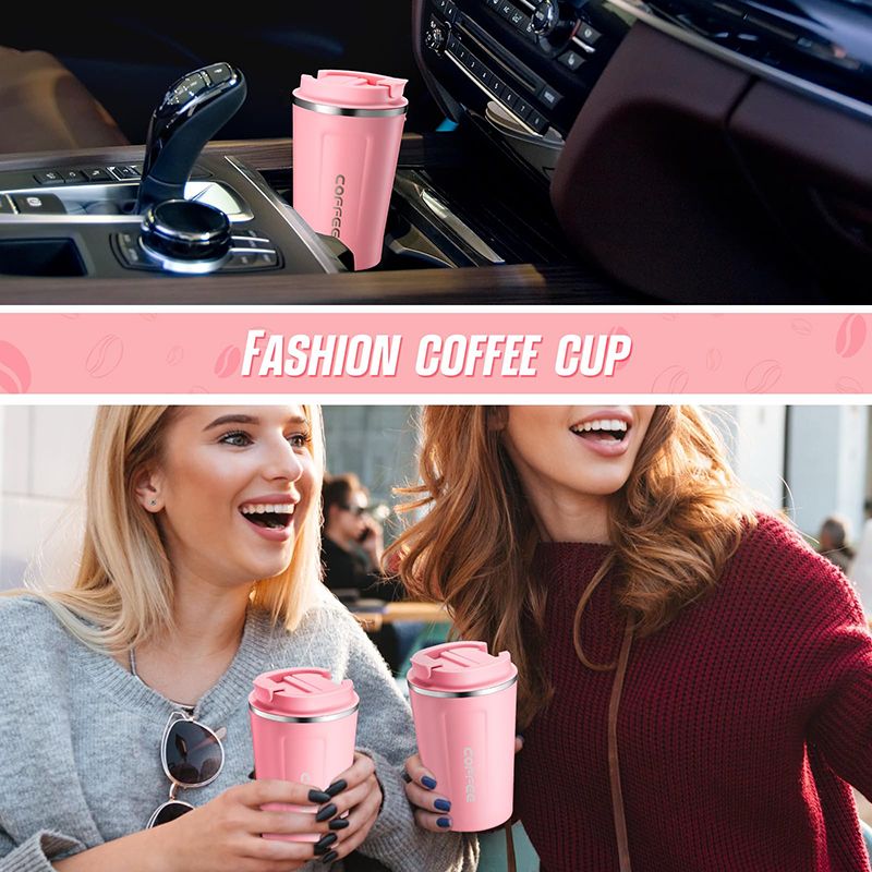 Stainless Steel Coffee Cup 380ml Vacuum Insulated Coffee Travel Mug, Leak proof Double Wall Stainless Steel Reusable Cup with Lid, Thermal Tumbler for Hot Cold Drinks, Flask Insulated Cup Water Bottle