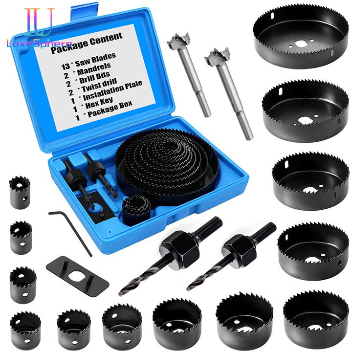 Hole Saw Set, 21PCS Hole Saw Kit Drilling Tool with 3/4" to 5" (19mm-127mm) 13Pcs Saw Blades, Mandrels, Installation Plate, Drill Bits, Hex Key , Ideal for Soft Wood, Plywood, Drywall, PVC Board
