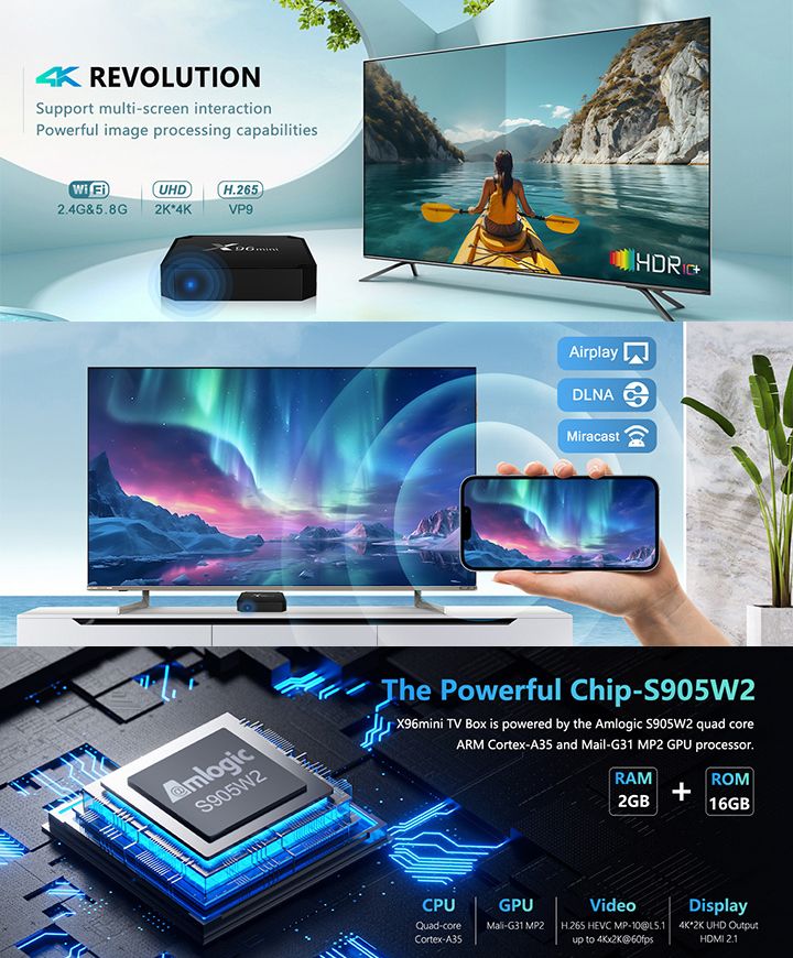Android Smart TV Box 4k, X96 Mini Android 11.0 Smart Box, Streaming Media Player, Amlogic S905W2 Quad Core RAM 2GB ROM 16GB, Dual 2.4G/5.8G WiFi, HDR+ Smart Home Box for TV with TV Remote Control