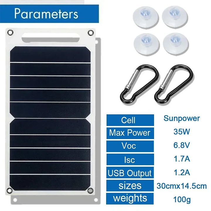 35W Solar Chargers Portable Solar Panel 5V Solar Plate With USB Safe Stabilize Charger Fast Charging For Power Bank Phone Tablets Outdoor Camping Home RV Gift