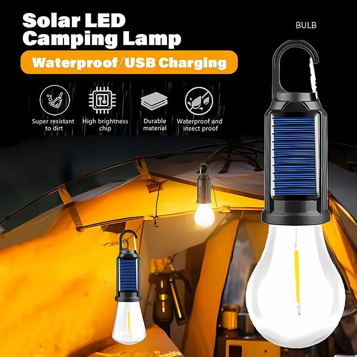 Outdoor Solar Powered LED Lamp Bulbs USB Charging Camping Light Portable Night Lights Waterproof Flashlight Fishing Essentials