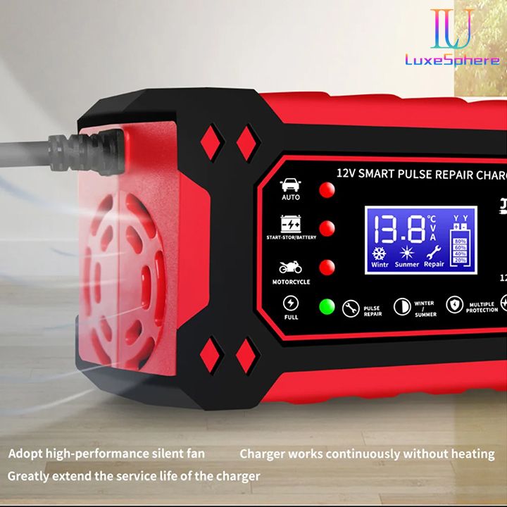 New Car Battery Charger Fully Automatic Intelligent Pulse Car Motorcycle Ship Battery Charger 6A 12V Pulse Repair LCD Display Smart Fast Charge AGM Deep Cycle GEL Lead-Acid Charger Fast Charging