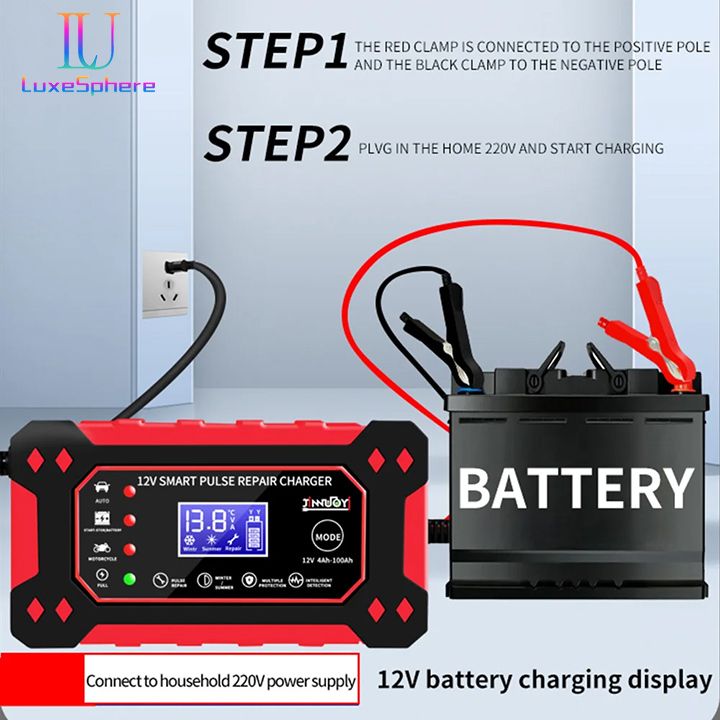New Car Battery Charger Fully Automatic Intelligent Pulse Car Motorcycle Ship Battery Charger 6A 12V Pulse Repair LCD Display Smart Fast Charge AGM Deep Cycle GEL Lead-Acid Charger Fast Charging
