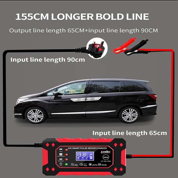 New Car Battery Charger Fully Automatic Intelligent Pulse Car Motorcycle Ship Battery Charger 6A 12V Pulse Repair LCD Display Smart Fast Charge AGM Deep Cycle GEL Lead-Acid Charger Fast Charging