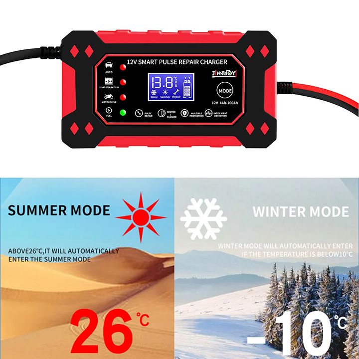 New Car Battery Charger Fully Automatic Intelligent Pulse Car Motorcycle Ship Battery Charger 6A 12V Pulse Repair LCD Display Smart Fast Charge AGM Deep Cycle GEL Lead-Acid Charger Fast Charging