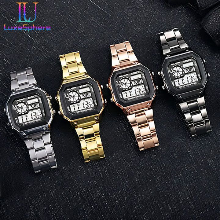 Digital Watch Luminous Men's Watch Led Watches Stainless Steel Belt Strap Business Watches Square Watches Countdown Sport Watches Life Waterproof Electronic Wristwatch for Men Gift