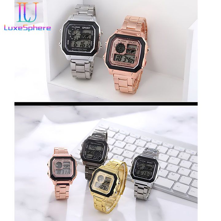 Digital Watch Luminous Men's Watch Led Watches Stainless Steel Belt Strap Business Watches Square Watches Countdown Sport Watches Life Waterproof Electronic Wristwatch for Men Gift