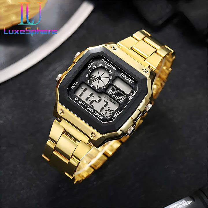 Digital Watch Luminous Men's Watch Led Watches Stainless Steel Belt Strap Business Watches Square Watches Countdown Sport Watches Life Waterproof Electronic Wristwatch for Men Gift