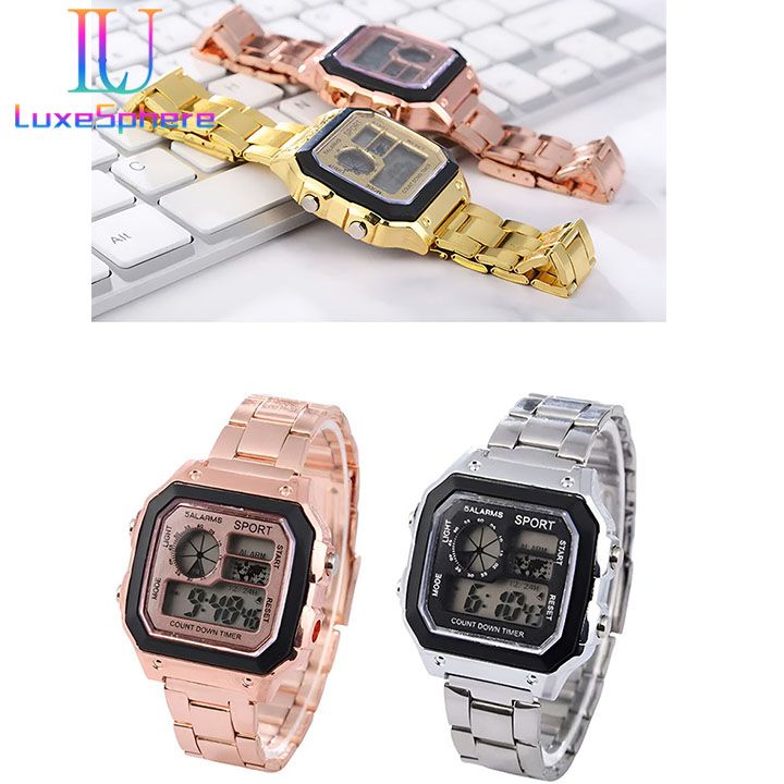 Digital Watch Luminous Men's Watch Led Watches Stainless Steel Belt Strap Business Watches Square Watches Countdown Sport Watches Life Waterproof Electronic Wristwatch for Men Gift